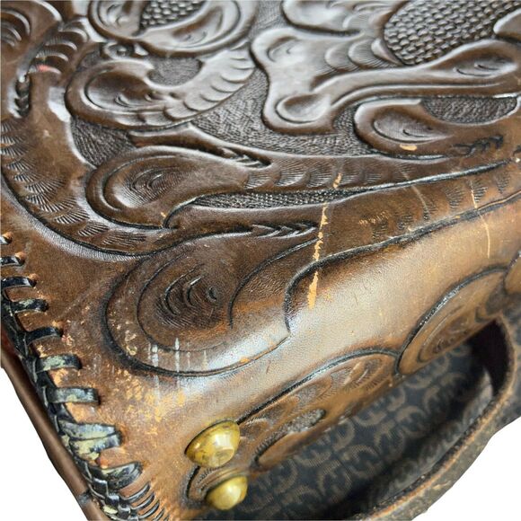 Tooled Leather Purse Boho Western Womens Brown Inner Pockets Crossbody Handbag - Picture 5 of 16